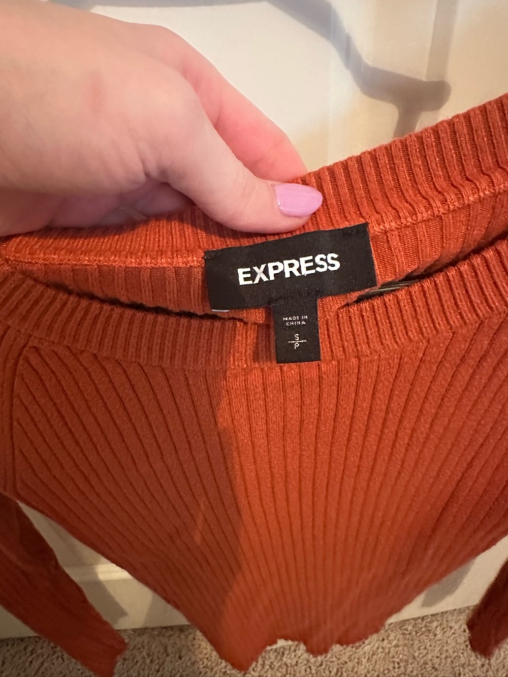 Express Rust Ribbed Crewneck Sweater